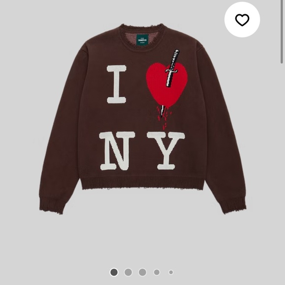 Chamberlin NY Stabby I Love NY Distressed Crew Neck Sweater - Picture 1 of 4
